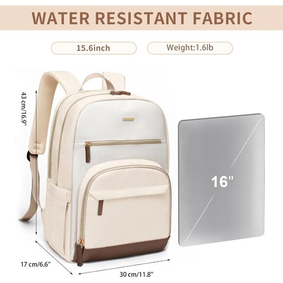 Women Apricot-Beige Computer Bag Casual Fits 16 Inch College Travel Backpacks - Picture 4 of 9